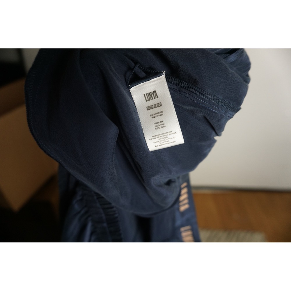 Lunya Good In Bed Washable Silk Wide Leg Pants Navy Blue Lounge Trousers L/XL - Picture 6 of 8